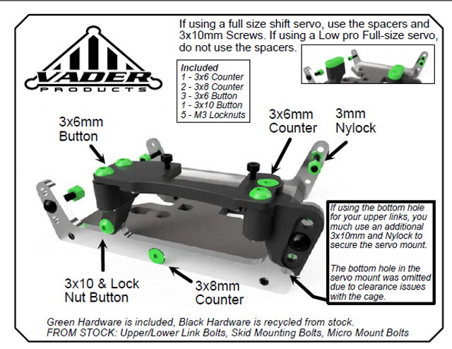 VADER STOCK CAPRA High Clearance Capra Delrin Flat Bottom Skid with dig servo mounts - with v2 mounts